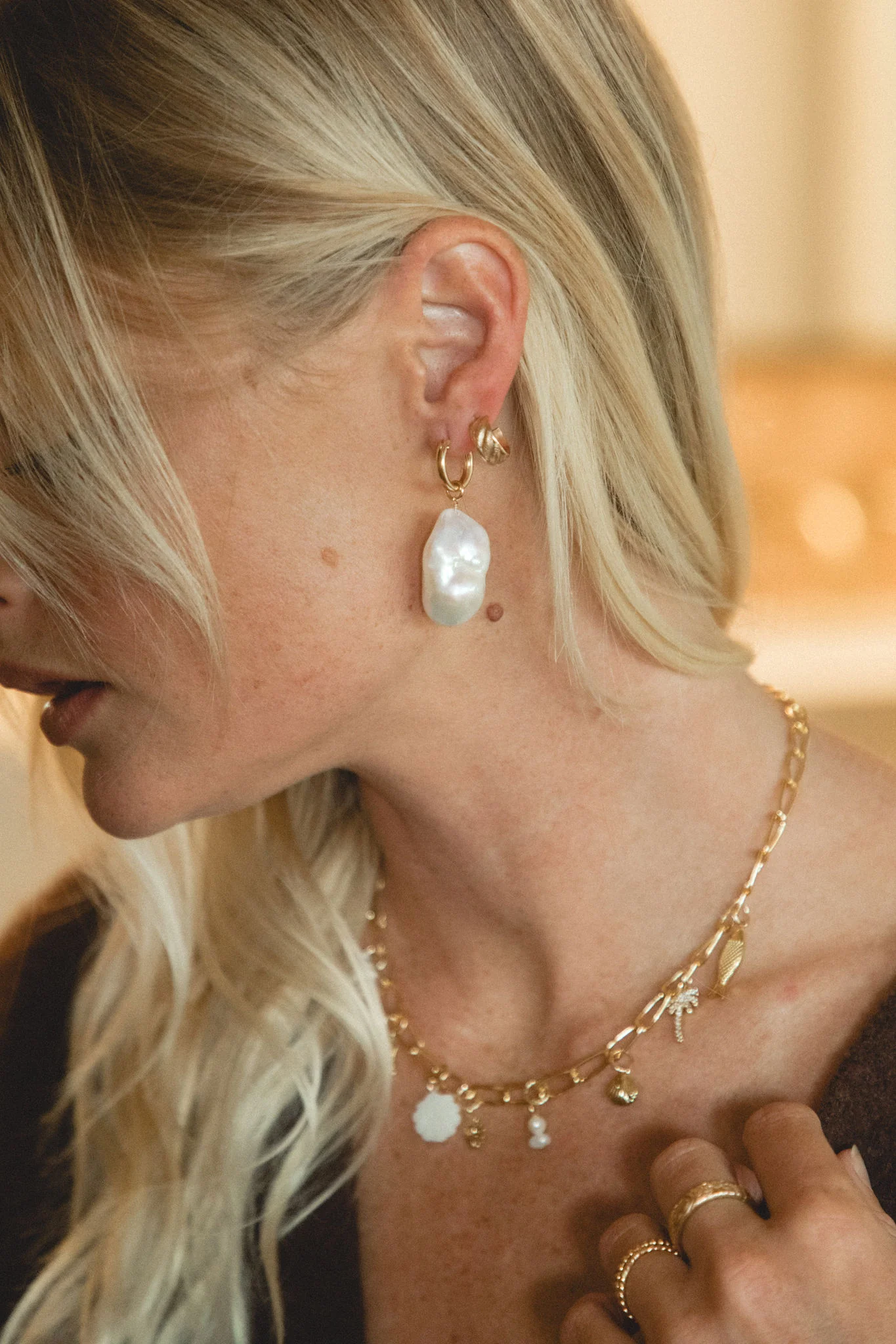 Baroque Pearl Drop Earrings - Image 2