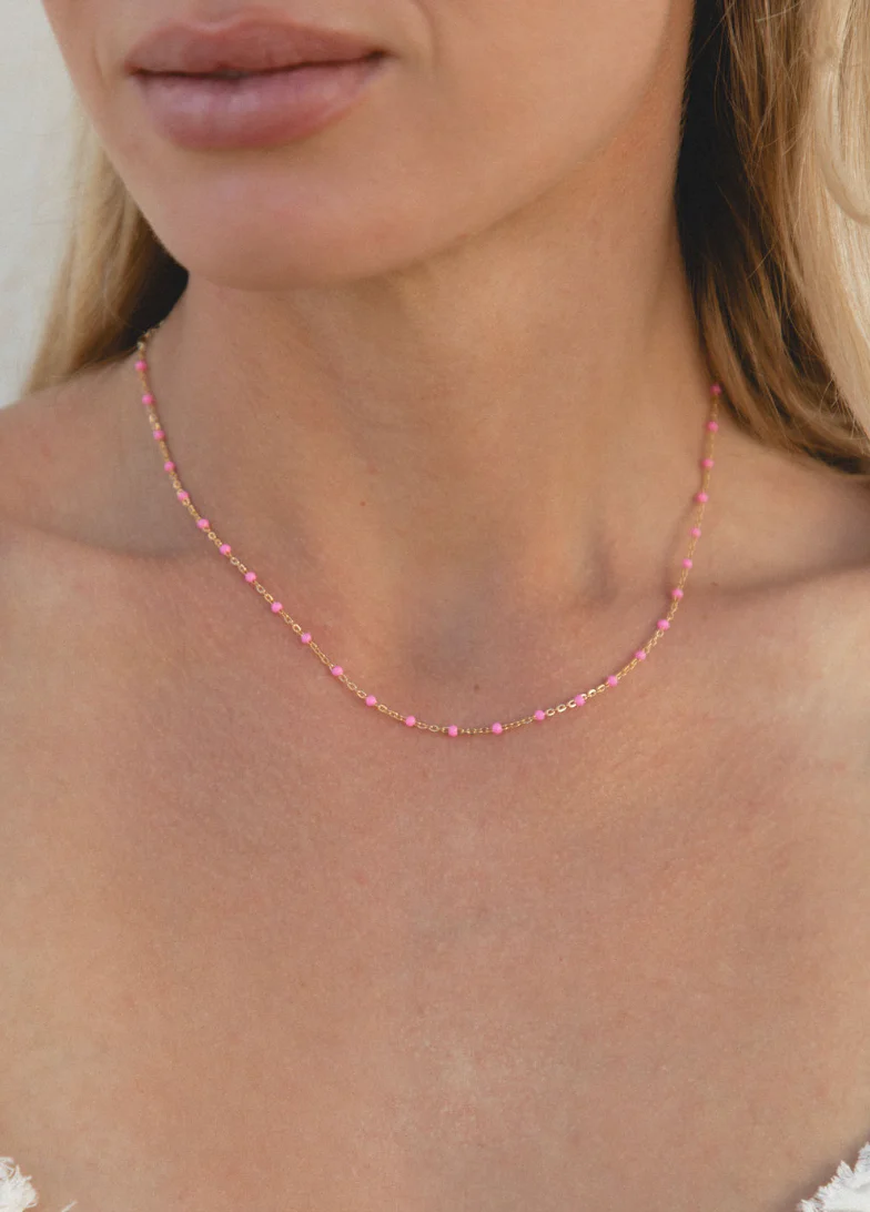 Pink Enamel Necklace
