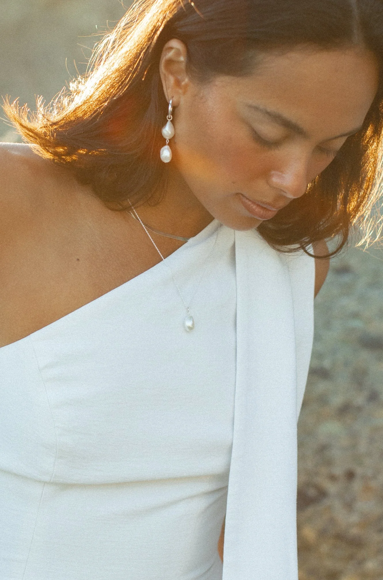 Silver Pearl Drop Necklace - Image 3